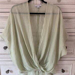 FAVLUX Chic mint Green Draped Cross Over Blouse